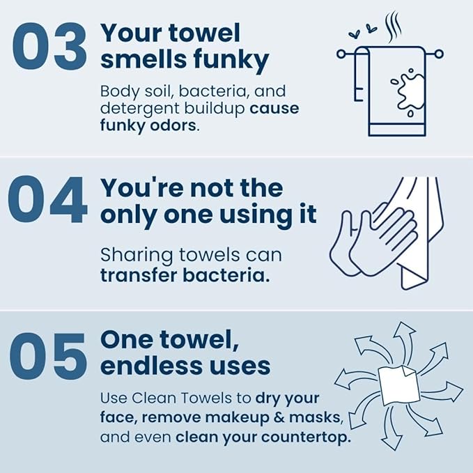 Clean Skin Club Clean Towels XL®, 100% USDA Biobased Face Towel, Disposable Face Towelette, Eczema Association Accepted, Makeup Remover Dry Wipes, Ultra Soft, 50 ct per pack, 2 Packs, 100 Ct Total