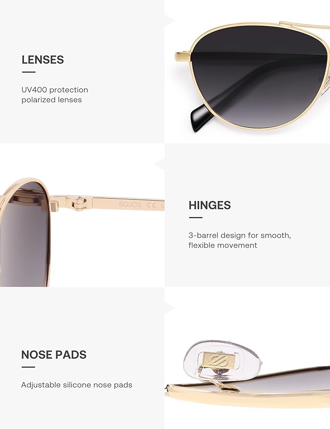 SOJOS Retro Polarized Aviator Sunglasses for Women Men Vintage 70s Style UV Protection Womens Mens Sun Glasses SJ1265