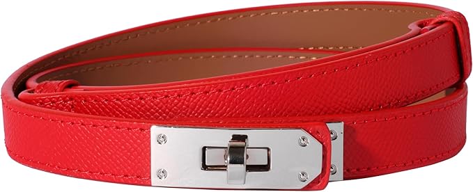 Women Skinny Leather Belt Solid Color Alloy Turn Lock Adjustable Waistband for Dresses Jeans Coats