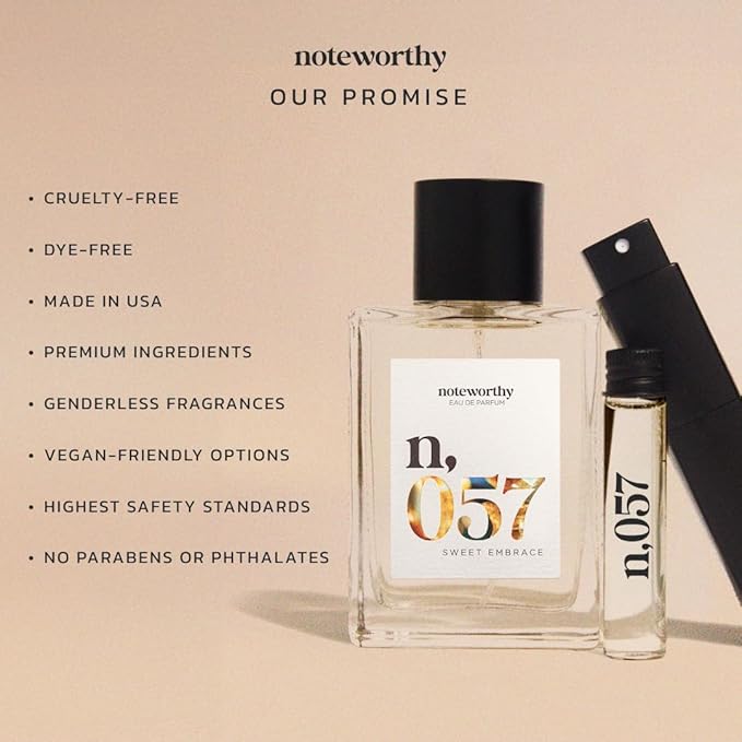 Noteworthy n,057 Sweet Embrace Eau De Parfum – Vanilla, Passionfruit, Tonka Bean | Sophisticated, Warm Fragrance for Any Occasion | Long-lasting Unisex Perfume for Women & Men (Travel+Refill)