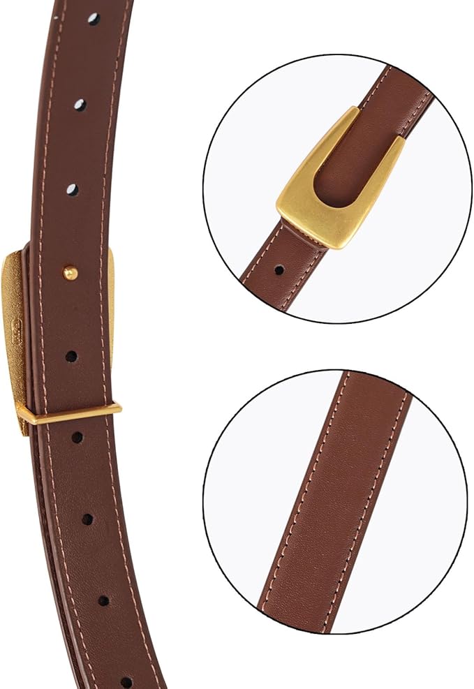 Women's Fashion Classic Metal Buckle Leather Belt with Jeans Dress