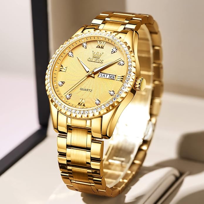 OLEVS Classic Men Watches with Date,Stainless Steel Man Watch with Date, Bussiness Watches for Men,Luminous Quartz Mens Watches Black/White/Blue/Gold, Waterproof Male Watch with Week