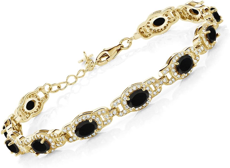 Gem Stone King 18K Yellow Gold Plated Silver Oval Gemstone Birthstone Tennis Bracelet For Women | Oval 6X4MM | 7 Inch With 1 Inch Extender | Fine Jewelry Gifts for Her Mom Women Wife