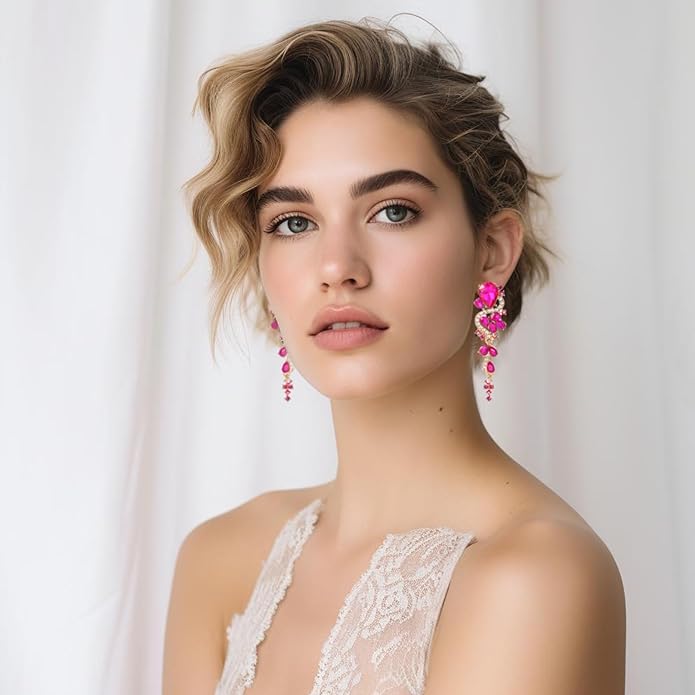Fashion Rhinestone Statement Drop Dangle Earrings Long Colorful Crystal Bridal Wedding Teardrop Chandelier Earrings for Women Prom Pageant