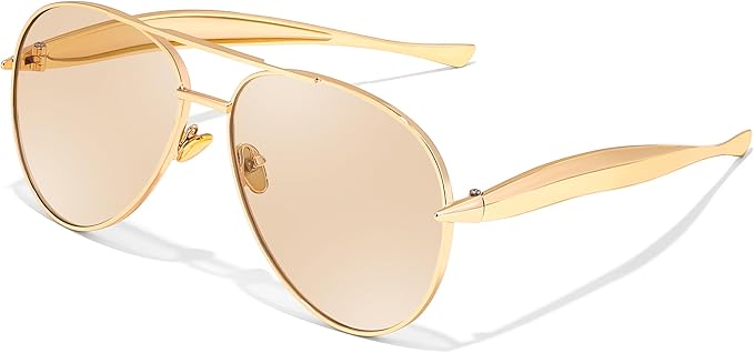 FEISEDY Oversized Aviator Sunglasses Women Men - Retro Gold Metal Chunky Frame, UV400 for Driving & Daily Wear B0311