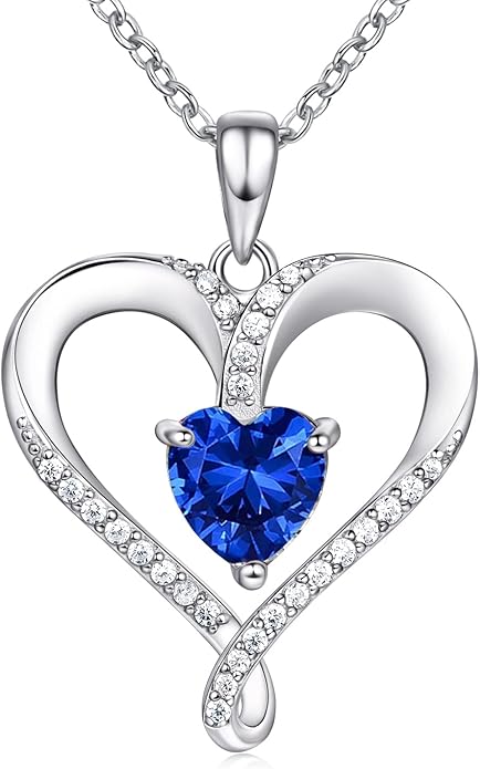 Birthstone Necklace for Women, 18K White Gold Heart Necklace Filled 925 Sterling Silver, Diamond Womens Jewelry Christmas Gifts for Women Wife