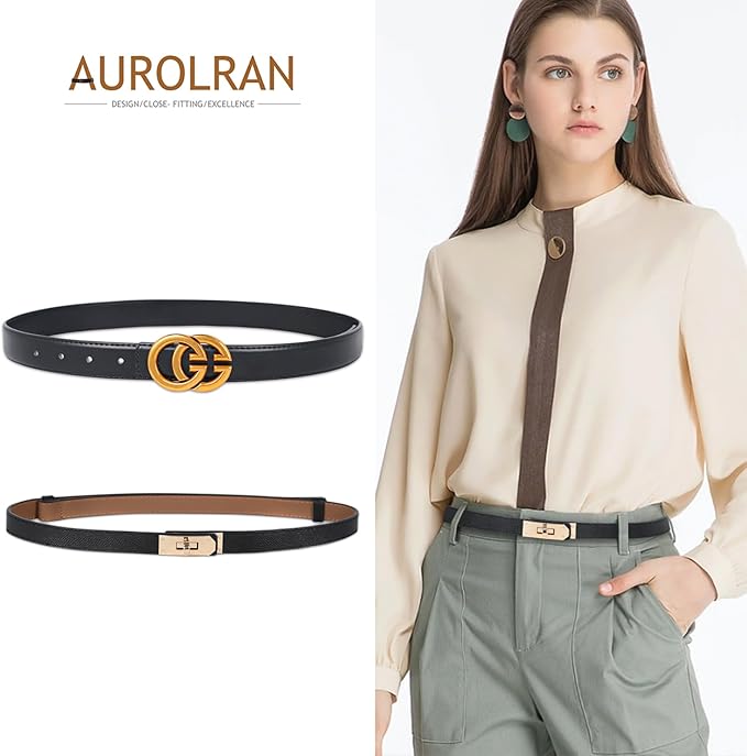 Women's Fashion Classic Metal Buckle Leather Belt with Jeans Dress