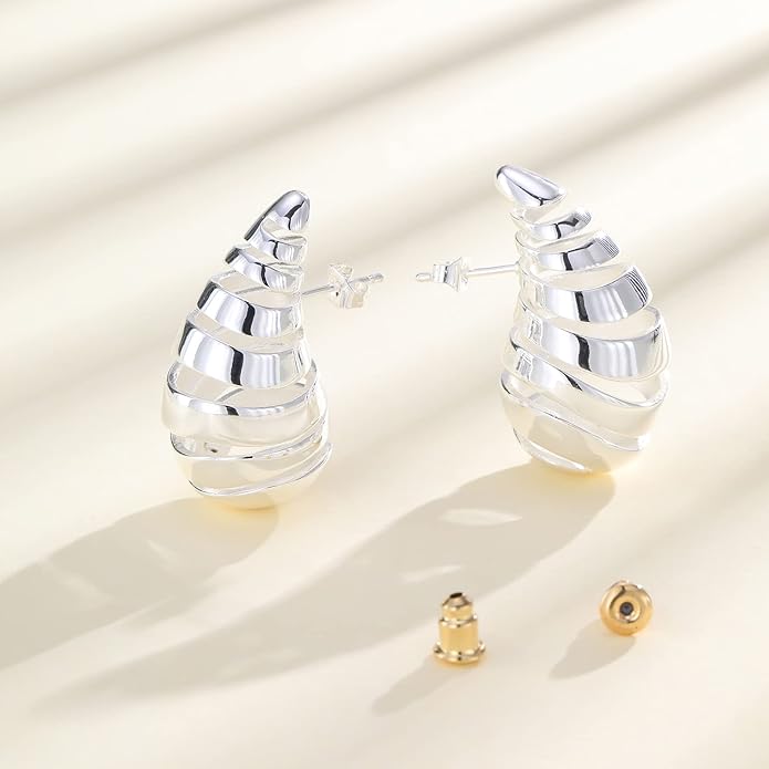 Apsvo Chunky 14K Gold Plated Hoop Earrings for Women, Lightweight Waterdrop Hollow Open Hoops, Hypoallergenic Dupes Earrings