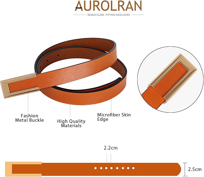 Women's Fashion Classic Metal Buckle Leather Belt with Jeans Dress