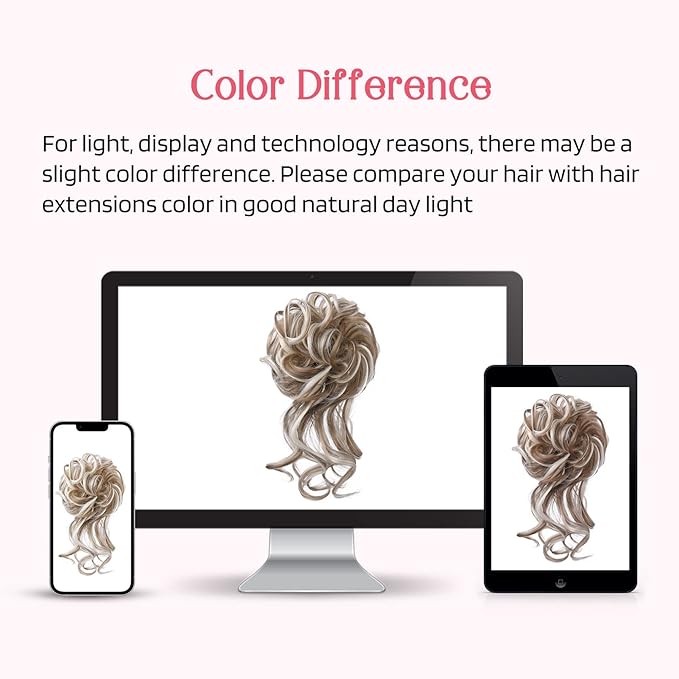HOOJIH 2PCS Messy Bun Hair Piece, Tousled Updo with Tendrils Hair Bun Extensions Wavy Curly Wrap Ponytail Hairpieces Scrunchies for Women HB010 Dasiy - Deep Blonde with Blonde highlights