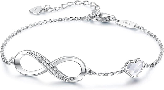CDE Infinity Heart Birthstone Charm Link Bracelet for Women 925 Sterling Silver Adjustable Mother's Day Christmas Day Gift Anniversary Birthday Jewelry for Wife Girlfriend Her