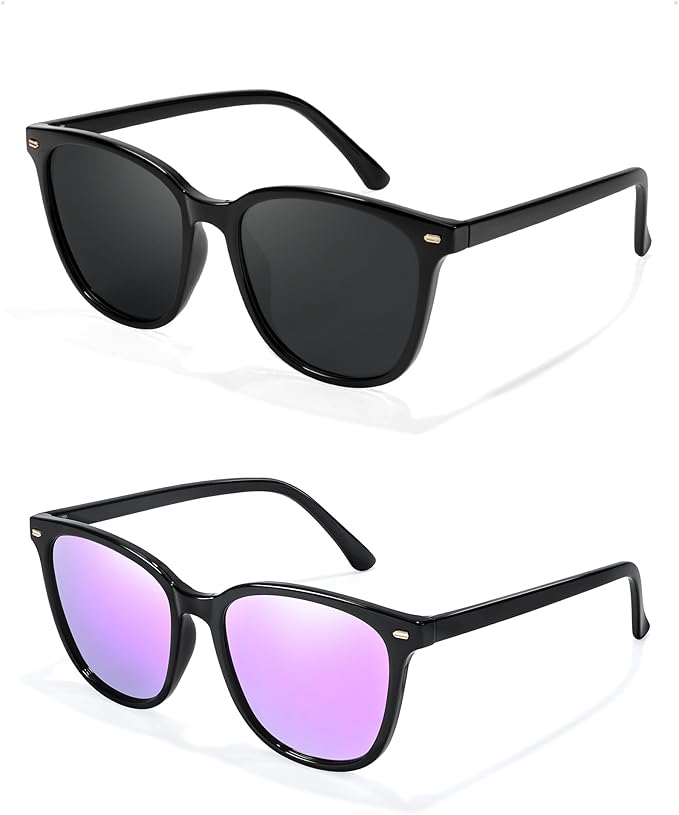 FIMILU 2 Packs Sunglasses for Women Polarized UV400 Protection Lens Big Frame Fashion Glasses Trendy Stylish Shade