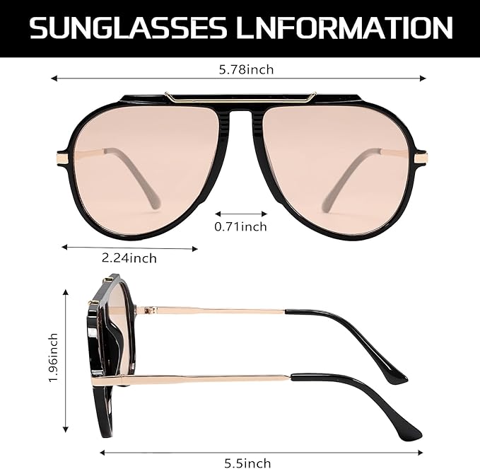 Oversized Aviator Sunglasses for Women Men 2026 70s Retro Gold Metal Sun Glasses Tangle Free Square Aviators
