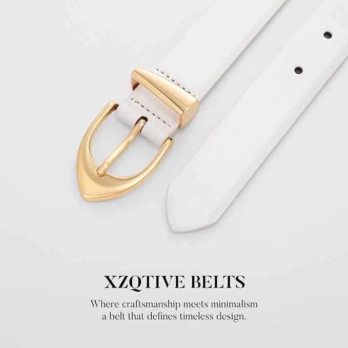 XZQTIVE Women's Leather Belts, Classic Minimalist Design For Jeans Pants Dresses, Black Belt With Gold Buckle