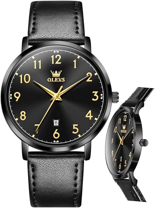 OLEVS Mens Watches, Casual Leather Watches for Men Easy to Read Quartz Number Watch with Date Waterproof Blue/Black/Silver Face Men's Wrist Watches…