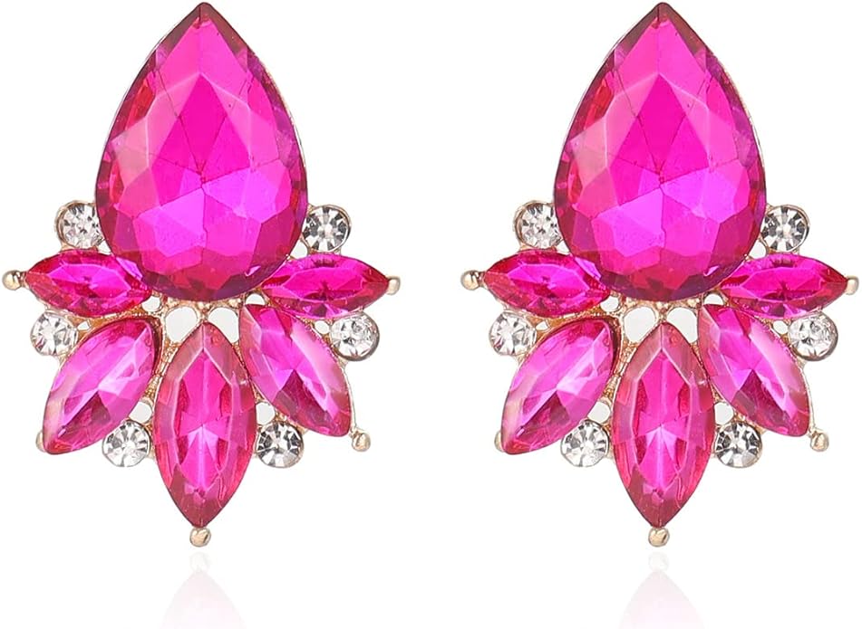 Vintage Rhinestone Earrings Fancy Crystal Cluster Drop Earrings Art Deco Earrings for Women