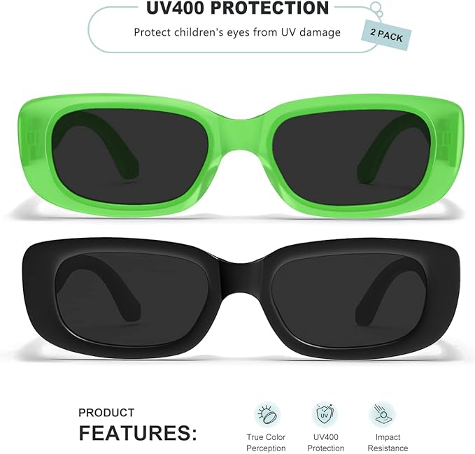 Retro Rectangle Kids Sunglasses 90’s Vintage Fashion Narrow Square Frame Glasses Shades for Girls Boys UV Protection