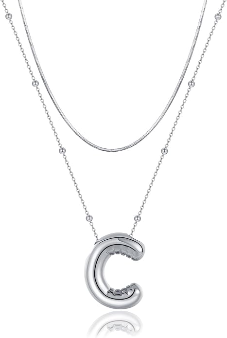 LUCA SMITH Initial Necklaces for Women, Dainty Balloon Bubble Letter, Name Letter Alphabet Pendant Layered Choker Chain Jewelry Gift
