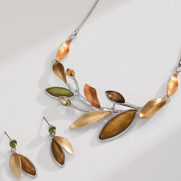 Vintage Chunky Statement Jewelry Set Retro Leaf Floral Geometric Bohemian Boho Bib Necklace Earring Set Fashion Costume Jewelry for Women Girls Wedding Party Prom Unique Gift