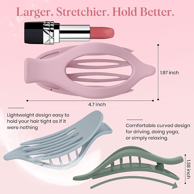 6 PCS Large Flat Hair Clips for Women Girls, French Concord Lay Down Claw Clips for Thick Thin Hair, Comfortable Curved Lay Flat Clips, Matte Non-slip Strong Hold Hair Accessories, Colorful