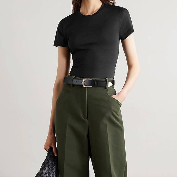 Women's Leather Belts with Gold Buckle Fashion Leather Waist Belt Elegant Ladies Belts for Jeans Dress & Casual Wear