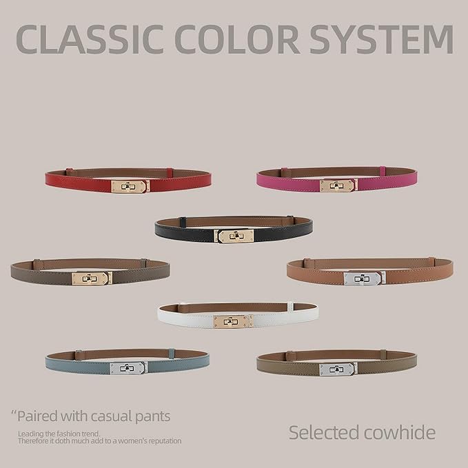 FENLDY Adjustable Thin Belts For Womens Skinny Belts For Dresses Womens Solid Color Alloy Turn Lock Belts For Jeans