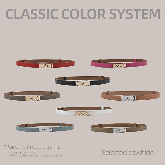 FENLDY Adjustable Thin Belts For Womens Skinny Belts For Dresses Womens Solid Color Alloy Turn Lock Belts For Jeans