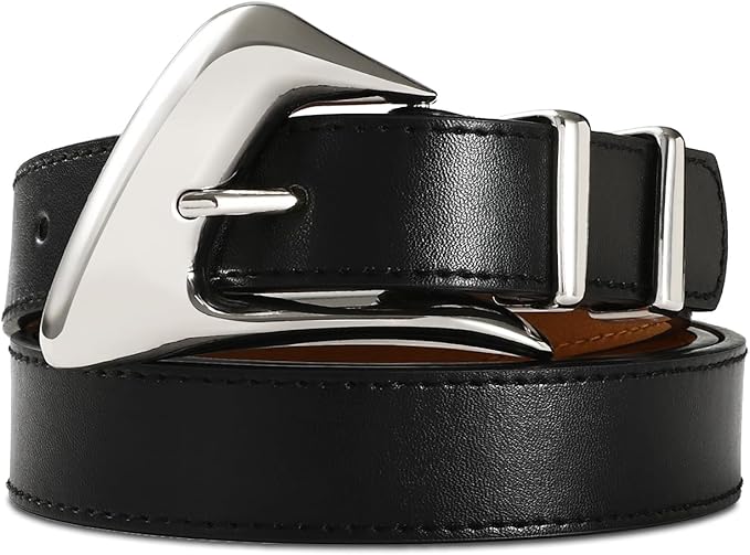 Women's Brown Belt Trend Belt with Gold Buckle Fashion Leather Waist Belt for Jeans Pants