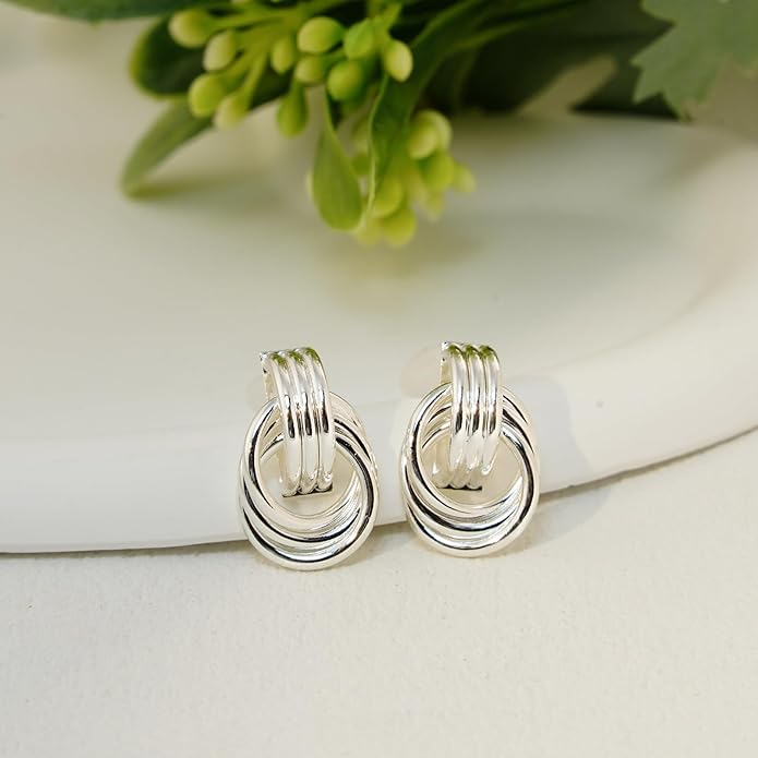 Chunky Small Knot Earrings Gold Silver Geometric Earrings for Women Dainty Gold and Silver Plated Dangle Drop Earrings Hypoallergenic and Lightweight Fashion Trendy Jewelry Gifts