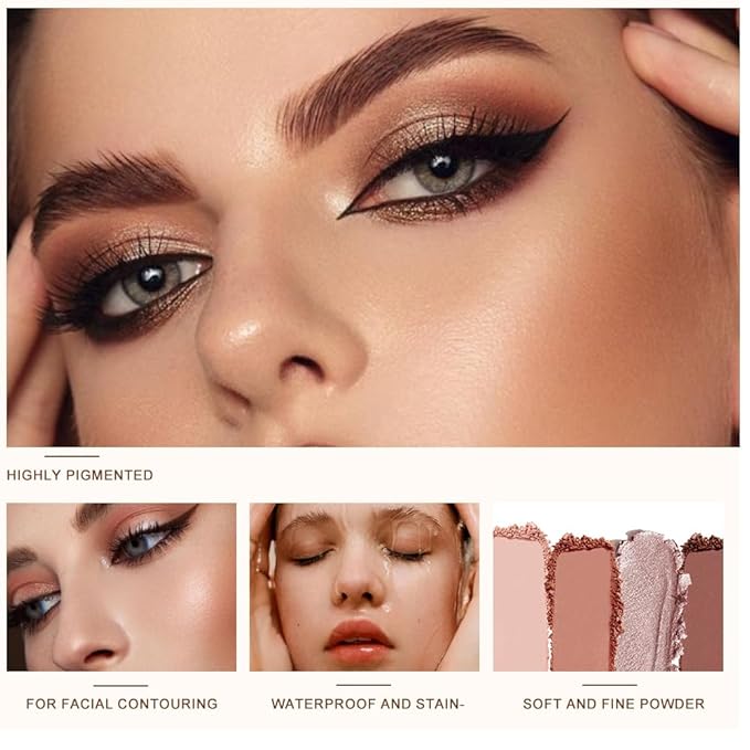 Shimmer Glitter Metallic Eyeshadow Palette, Neutral Cool-Tone Eye Shadow Kit, High Pigment Smokey & Halo Eyeshadow, Long-Lasting Blendable Sparkle Eye Makeup Palette for Party & Night Glam Looks