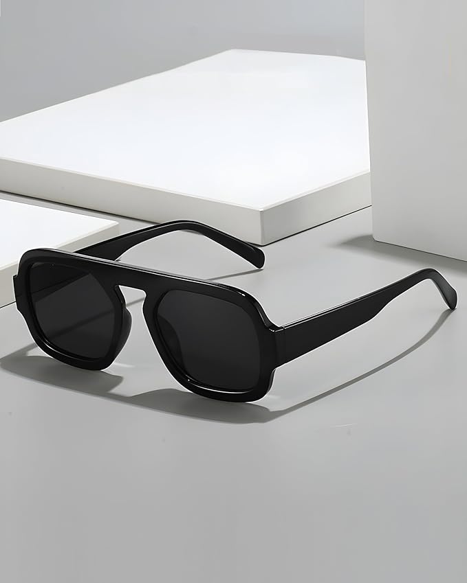Oversized Retro Square Aviator Sunglasses for Women Men – 70s Vintage Big Frame Flat Top Shades, Fashion Sunglasses