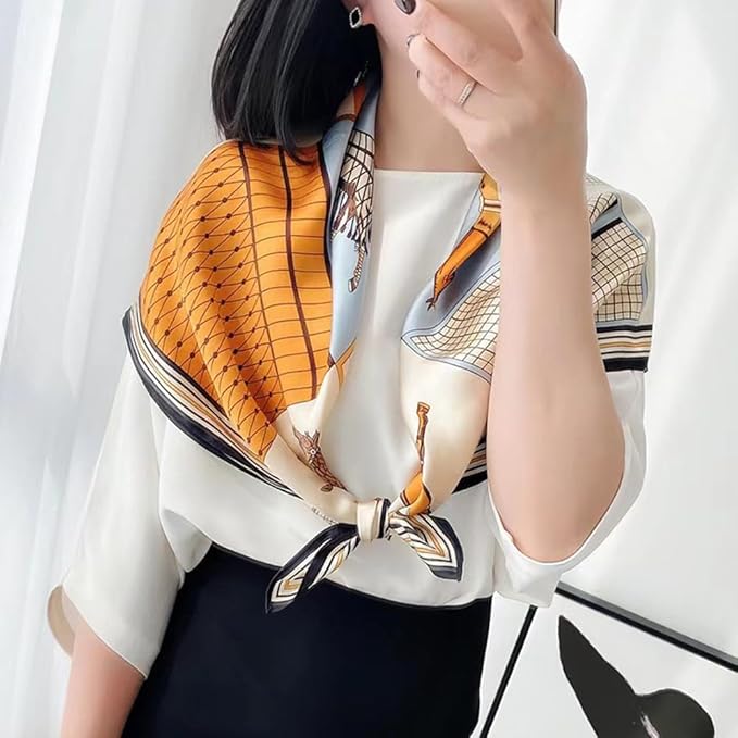 FONYVE Silk Feeling Scarf Medium Square Satin Head Scarf for Women 27.5 × 27.5 inches