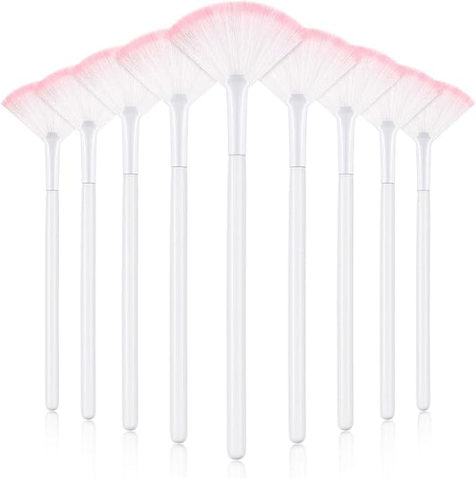 9 Pieces Facial Fan Mask Brushes, Soft Facial Applicator Brushes Tools for Peel Glycolic Makeup for Mud Cream(White Pink)