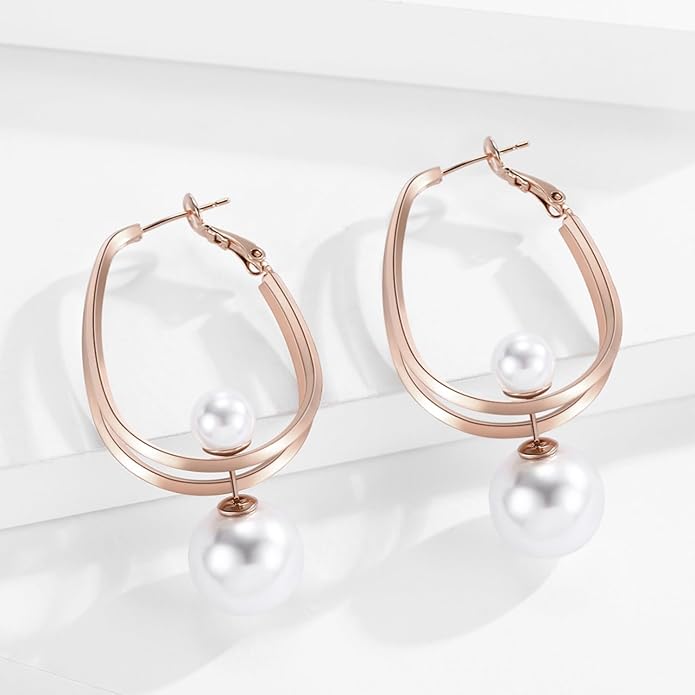 14k Gold Plated Lightweight Pearl Earrings,Trendy Jewelry,Teardrop Hoop Earrings for Women,Pearl Drop Earrings,Elegant Jewelry for Gifts