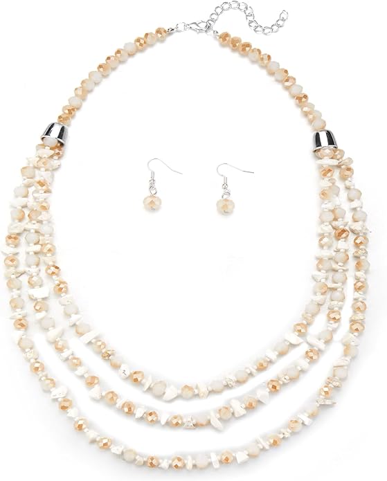 Layered Beaded Statement Necklace Multi Strand Crystal Beads Collar Necklace and Earring Sets for Women Fashion Costume Jewelry Set Gifts for Her