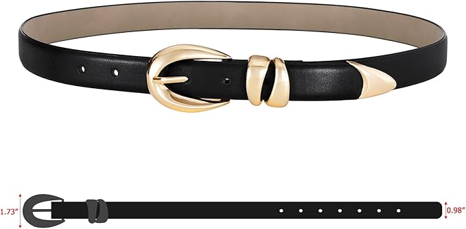 Black Leather Belt for Women Stylish Design with Gold Buckle Ladies Black Belt Perfect for Jeans Dresses