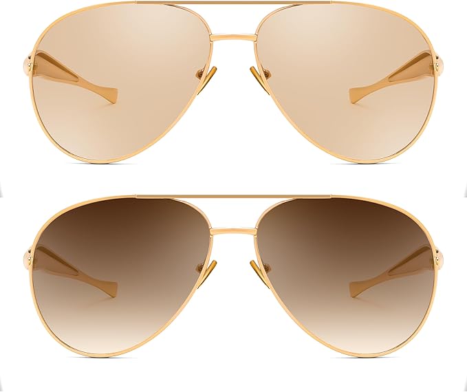 FEISEDY Oversized Aviator Sunglasses Women Men - Retro Gold Metal Chunky Frame, UV400 for Driving & Daily Wear B0311