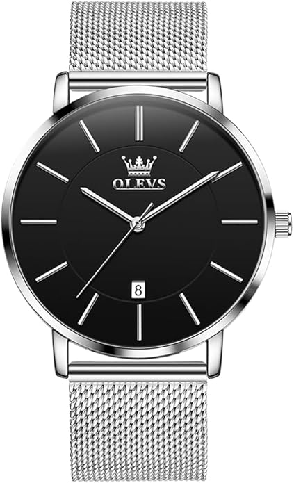 OLEVS Mens Watches Minimalist Ultra Thin Fashion Casual Analog Quartz Date Watch Waterproof Slim Simple Big Face Dress Wrist Watch Leather Band for Men