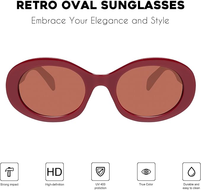 mosanana Oval Retro Trendy Sunglasses for Women 90s Style MS52371