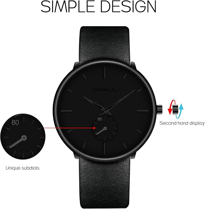 Mens Watches Ultra-Thin Minimalist Waterproof-Fashion Wrist Watch for Men Unisex Dress with Leather Band