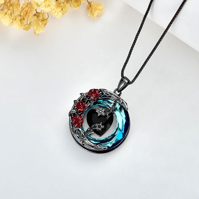 TOUPOP Birthstone Necklace 925 Sterling Silver Moon and Star Pendant with Blue Crystal Celtic Moon Jewelry Birthday Valentines Day Gifts for Women Mom Wife Her