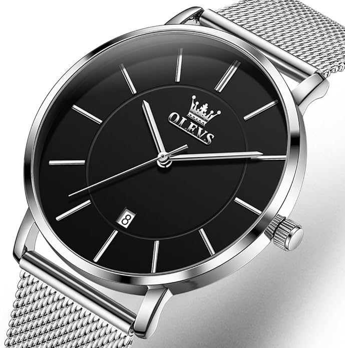 OLEVS Mens Watches Minimalist Ultra Thin Fashion Casual Analog Quartz Date Watch Waterproof Slim Simple Big Face Dress Wrist Watch Leather Band for Men