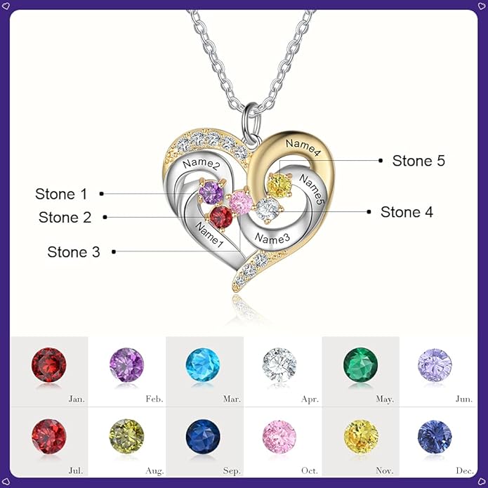 GLAMCARAT Personalized mothers necklace with birthstones names sterling silver jewelry for women customized engraved necklace
