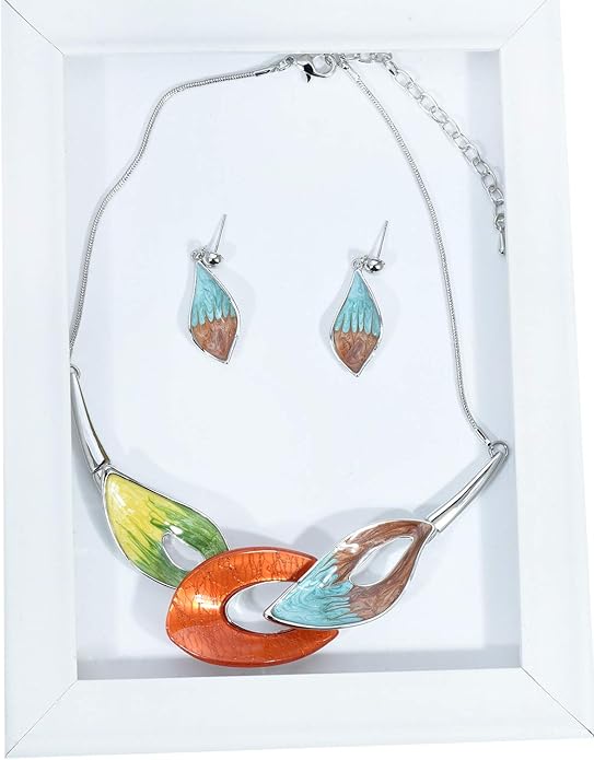 Vintage Statement Jewelry Set Leaf Floral Bohemian Boho Statement Necklace Earring Set Crystal Fashion Costume Jewelry
