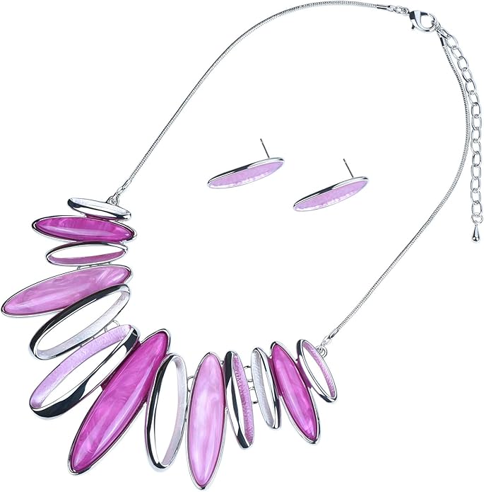 Women's Wedding Party Jewelry Enamel Leaf Rhinestone Cluster Flower Statement Necklace Dangle Earrings Set for Bridal Bridesmaids