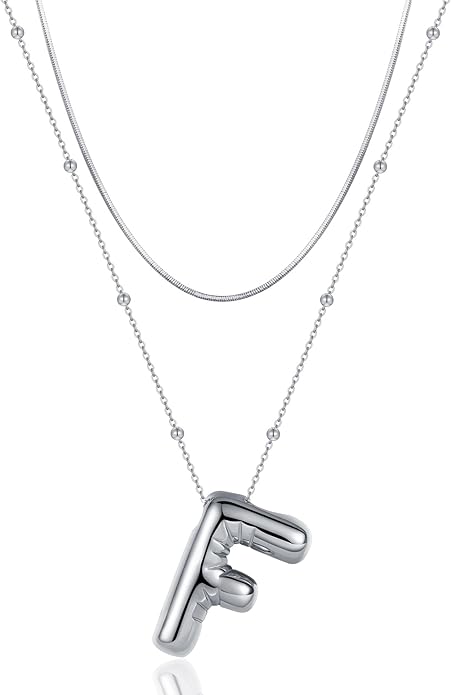 LUCA SMITH Initial Necklaces for Women, Dainty Balloon Bubble Letter, Name Letter Alphabet Pendant Layered Choker Chain Jewelry Gift