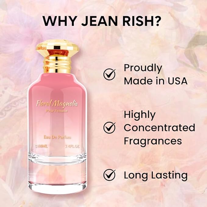 Jean Rish Floral Magnolia, Eau De Parfum For Women (3.4 Fl Oz / 100ml) with Yuzu-Magnolia-Amber, Long Lasting & Luxury Fragrance, Made in USA