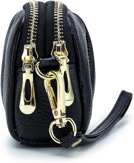 Genuine Leather Wristlet for Women, Ruched Clutch Wallet Purse, Compact Ladies Wristlet with Card Slots