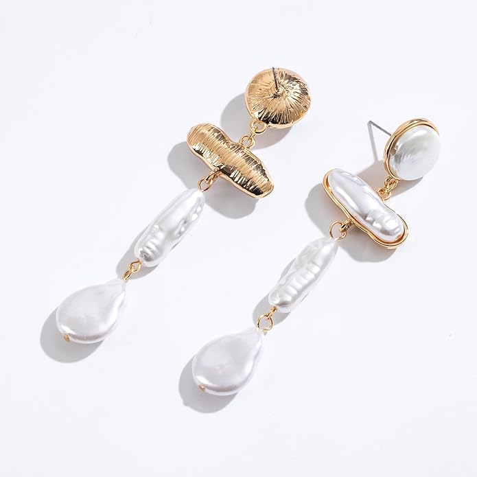 Statement Pearl Dangle Earrings,Gold and Large Pearl,Luxury Chandelier Organic Style Earrings