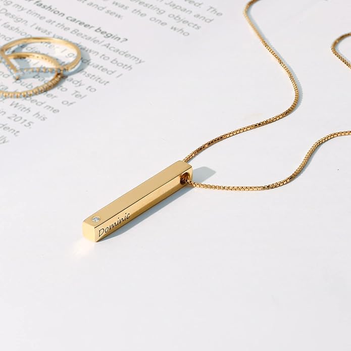 OAK & LUNA - Personalized Pillar Bar Necklace with Diamond Options - Custom Inscription Engraved Pendant - Up to 4 Names - Jewelry Gift for Women, Her, Mother For Mother's Day, Christmas